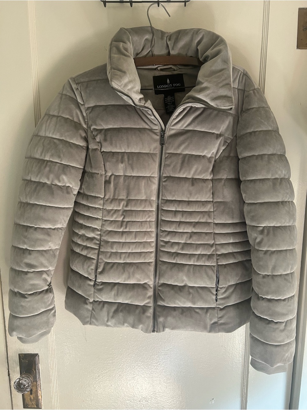 London Fog Titanium Gray Quilted Velvet Puffer Jacket